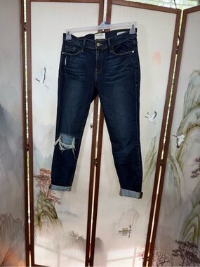 FRAME Le Skinny de Jeanne Crop Jeans Size 27 Distressed Knee Stretch Denim USA